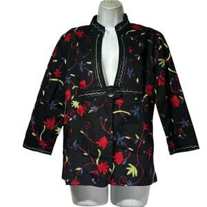 monterey bay clothing company black floral embroidered single button jacket 10